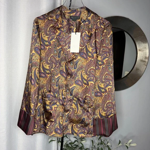 NWT Zara Woman PAISLEY PAJAMA SHIRT ZW COLLECTION Top Blouse Size M Medium - Picture 8 of 11